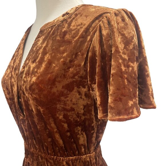 Mystree S Crushed Velvet Midi Dress Ruffled Hem Elastic Waist Boho Retro Elegant - Picture 9 of 13